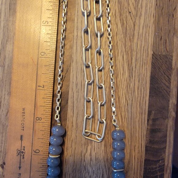 Meghan Browne Style Dot Gray Layered Look Bead & Chain Necklace - Picture 11 of 15
